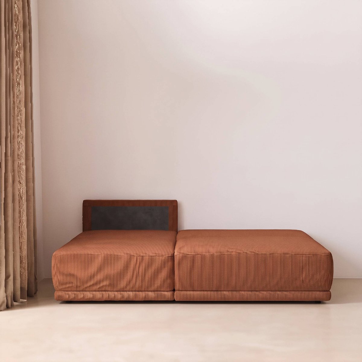 Banquette canapé d'angle gauche convertible 3 places velours côtelé avec coffre NELSON taupe, SWEEEK