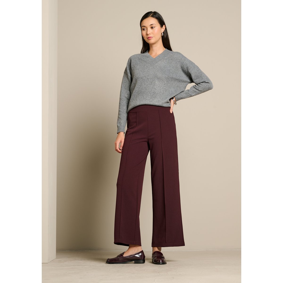 Pantalon large taille haute bordeaux wine, LOLALIZA