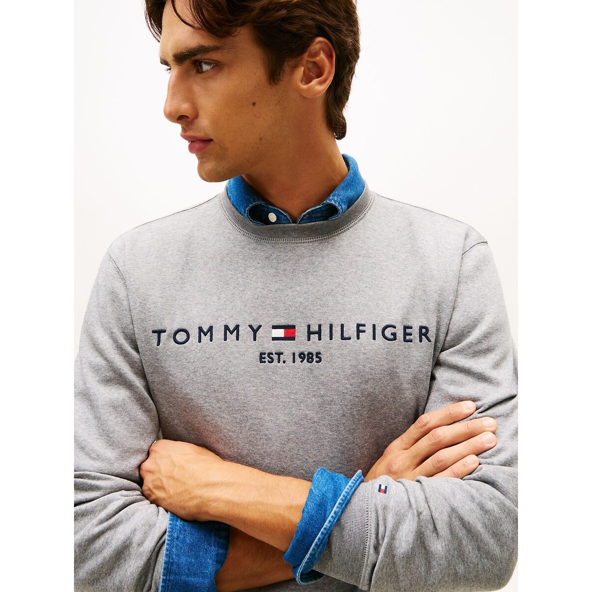 Sweat en molleton Flex à logo brodé gris, TOMMY HILFIGER