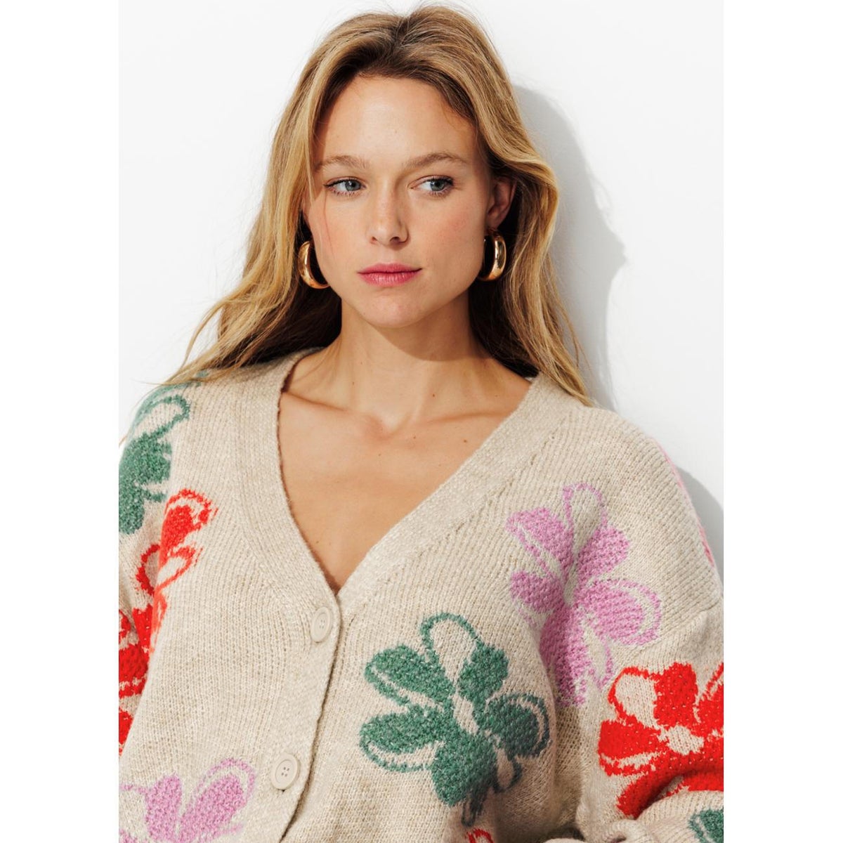 Cardigan à fleurs imprimé écru, PROMOD