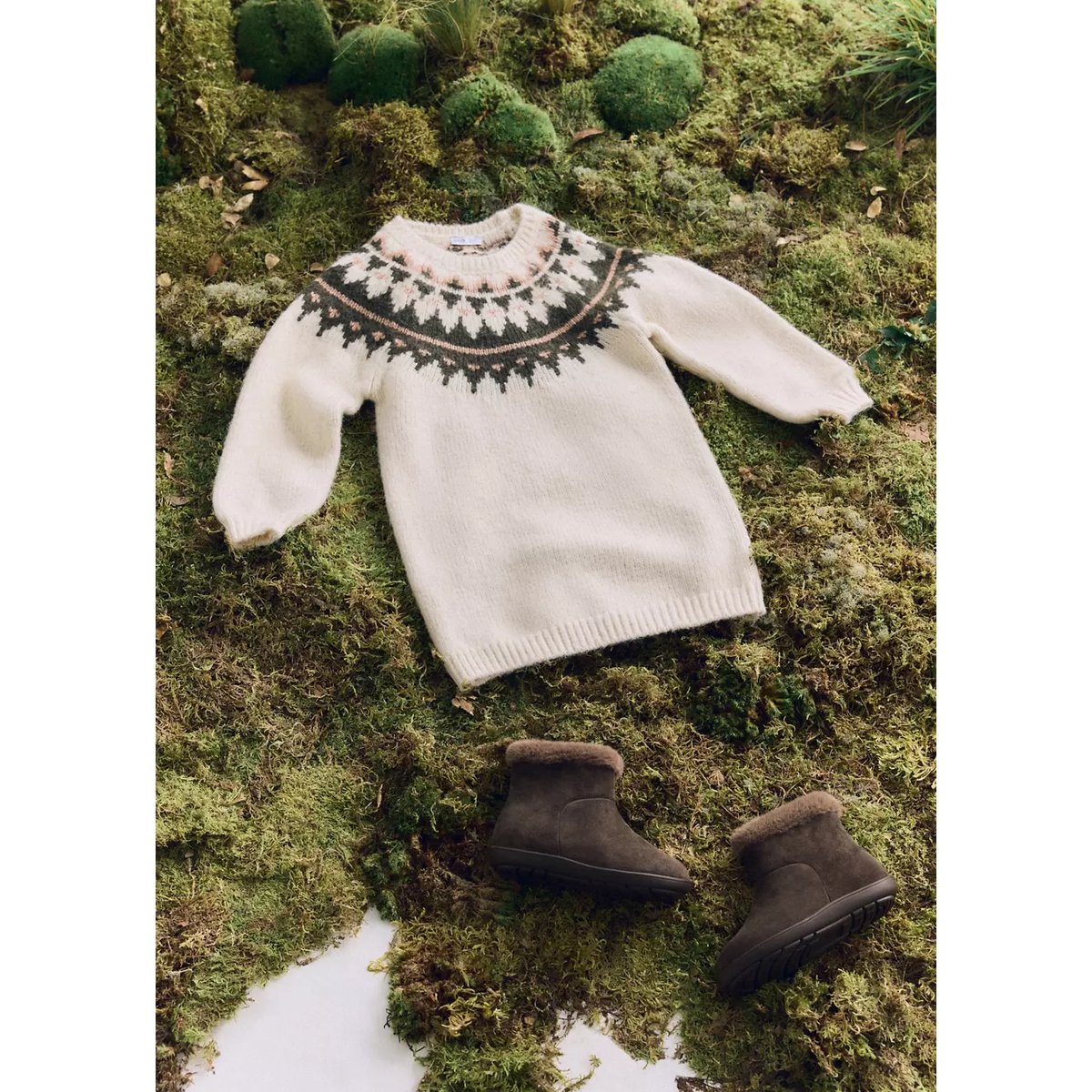 Robe en maille jacquard beige, MANGO BABY