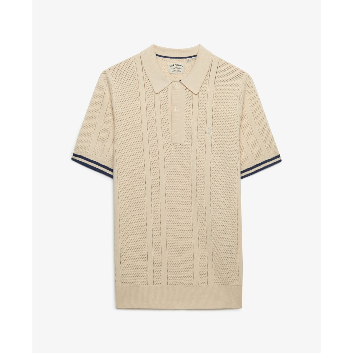 Polo en maille texturée à manches courtes beige avoine, SUPERDRY