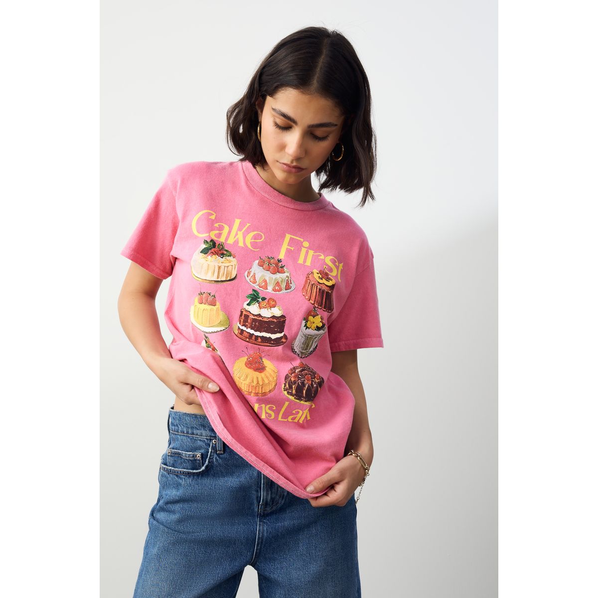 T-shirt ras du cou oversize à imprimé gâteaux framboise, NEXT