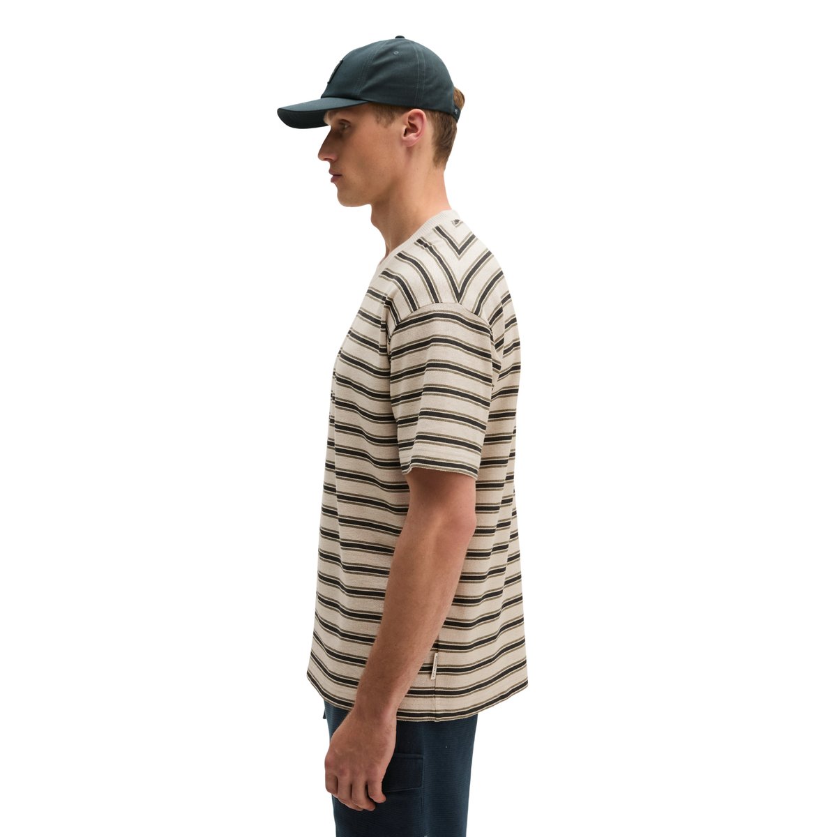 T-shirt relaxed en coton bio et en lin beige, MARC O'POLO