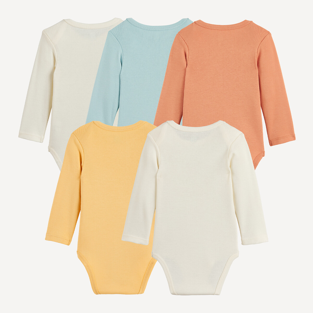 Lot de 5 bodies, à manches longues et à emmanchures américaines imprimé écru + beige + bleu, LA REDOUTE COLLECTIONS