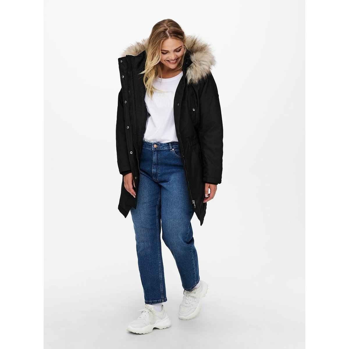 Parka mi-longue à capuche noir, ONLY CARMAKOMA