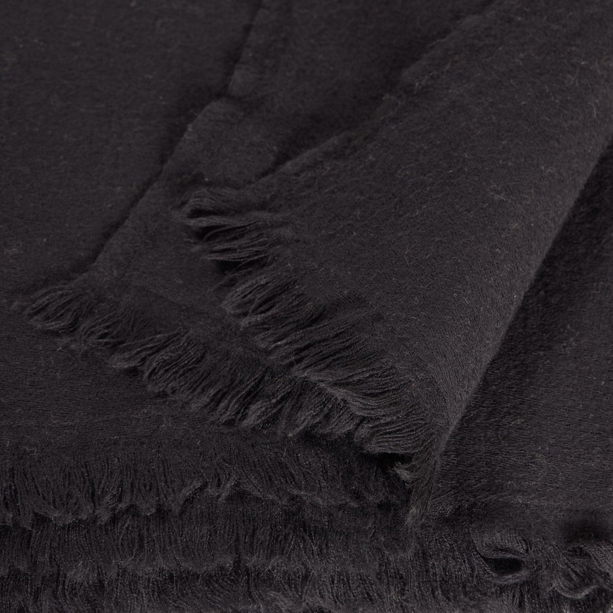 Plaid en Laine à finition frangée ALENA noir de mars, MADURA