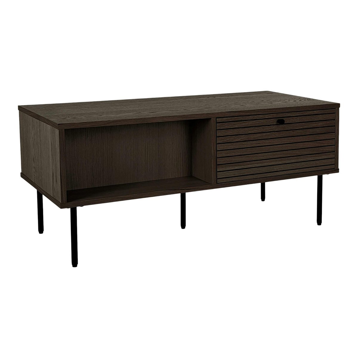 Table basse avec rangement 2 tiroirs décor foncé ASSENS bois naturel, PIER IMPORT