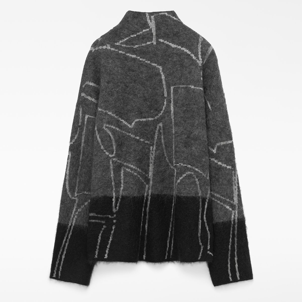 Pull avec mohair et laine mérinos en jacquard gris/noir, ADOLFO DOMINGUEZ