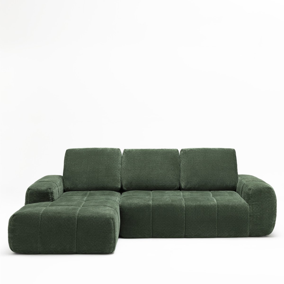 Canapé d'angle gauche compressé 3,5 places en tissu- LOUIS vert, DRAWER
