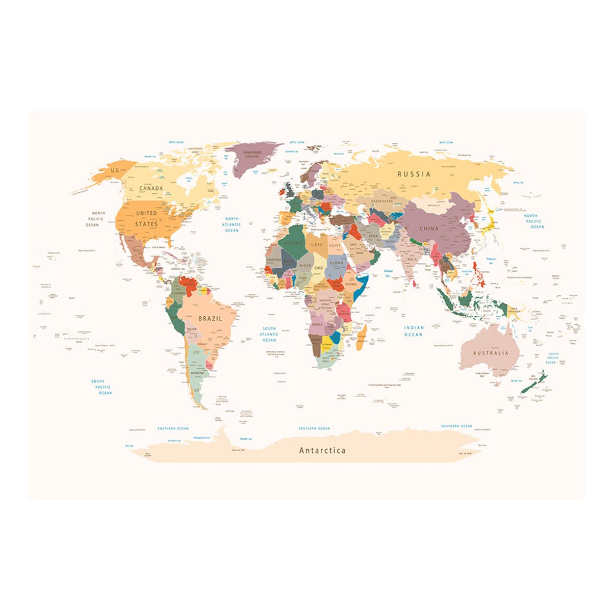 Papier peint intissé panoramique Carte du monde World Map multicouleur, EDEN
