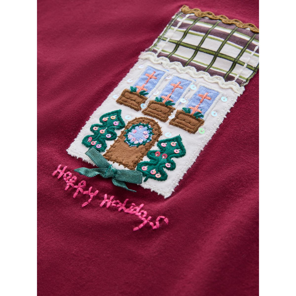 T-shirt à motif et ourlet en dentelle maison rouge de bourgogne, NEXT