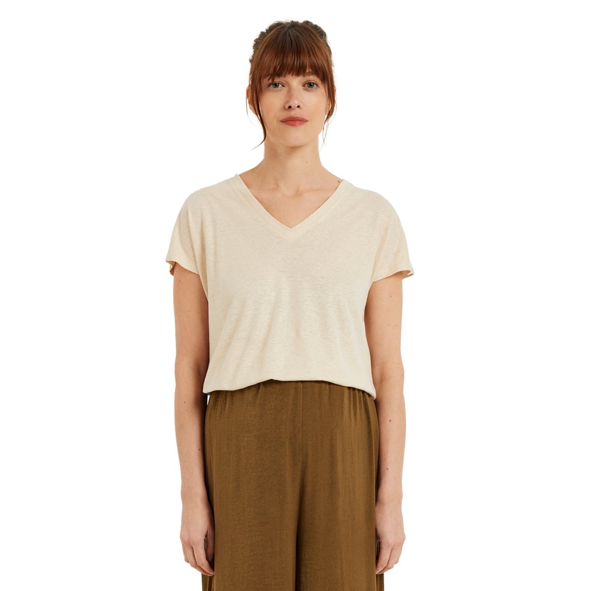 T-shirt irisé de grossesse en viscose et lin beige doré, VERTBAUDET