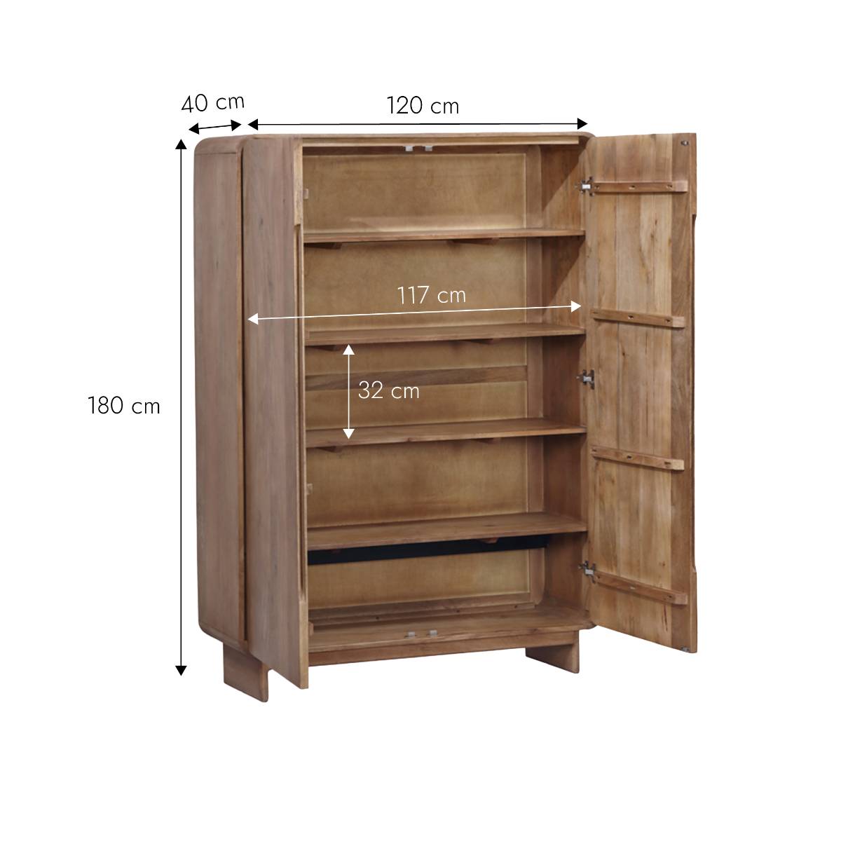 Armoire 2 portes en bois de manguier ALMA bois clair, MADE IN MEUBLES