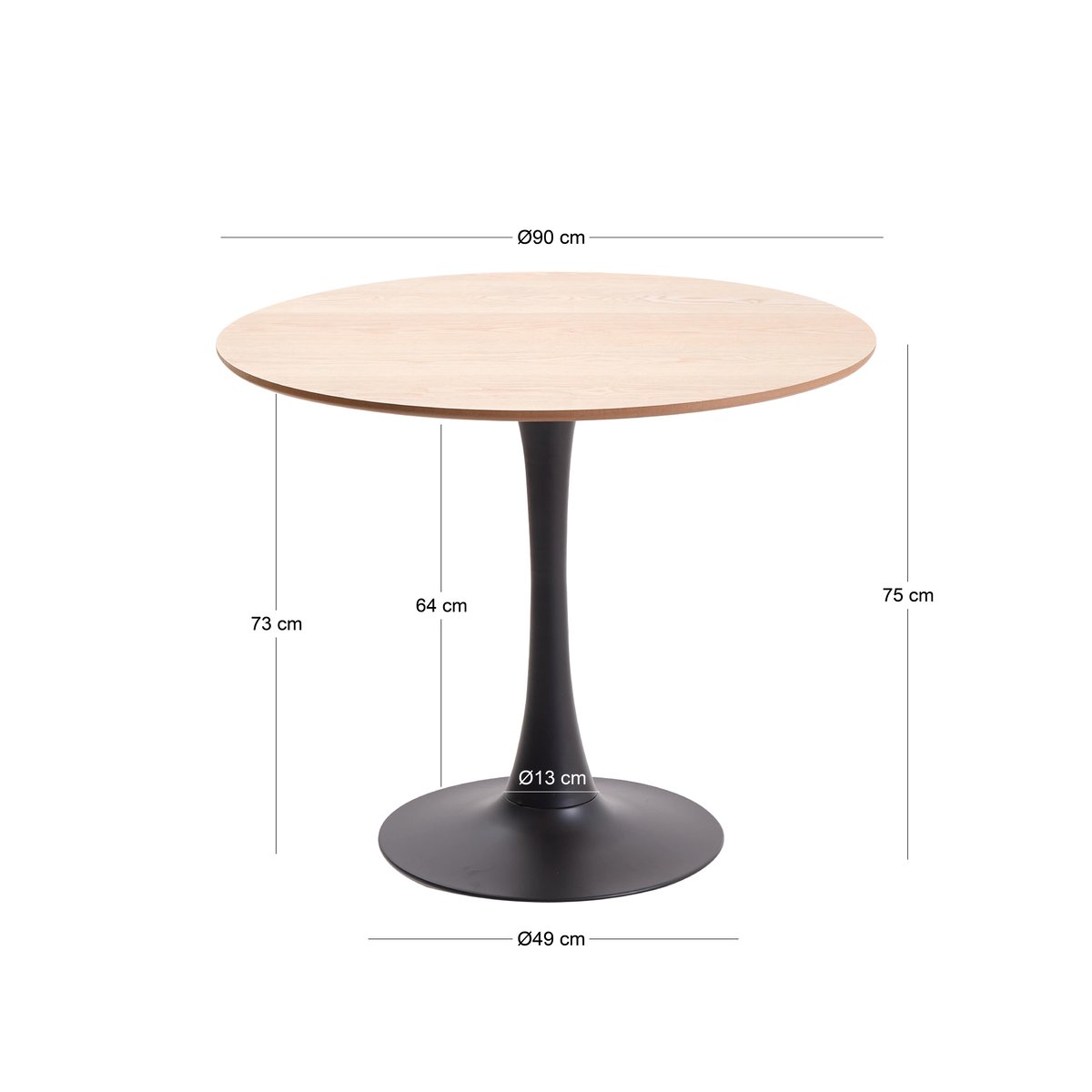 Table à manger ronde pour 4 personnes, bois et métal, SALLA bois naturel, NORDLYS