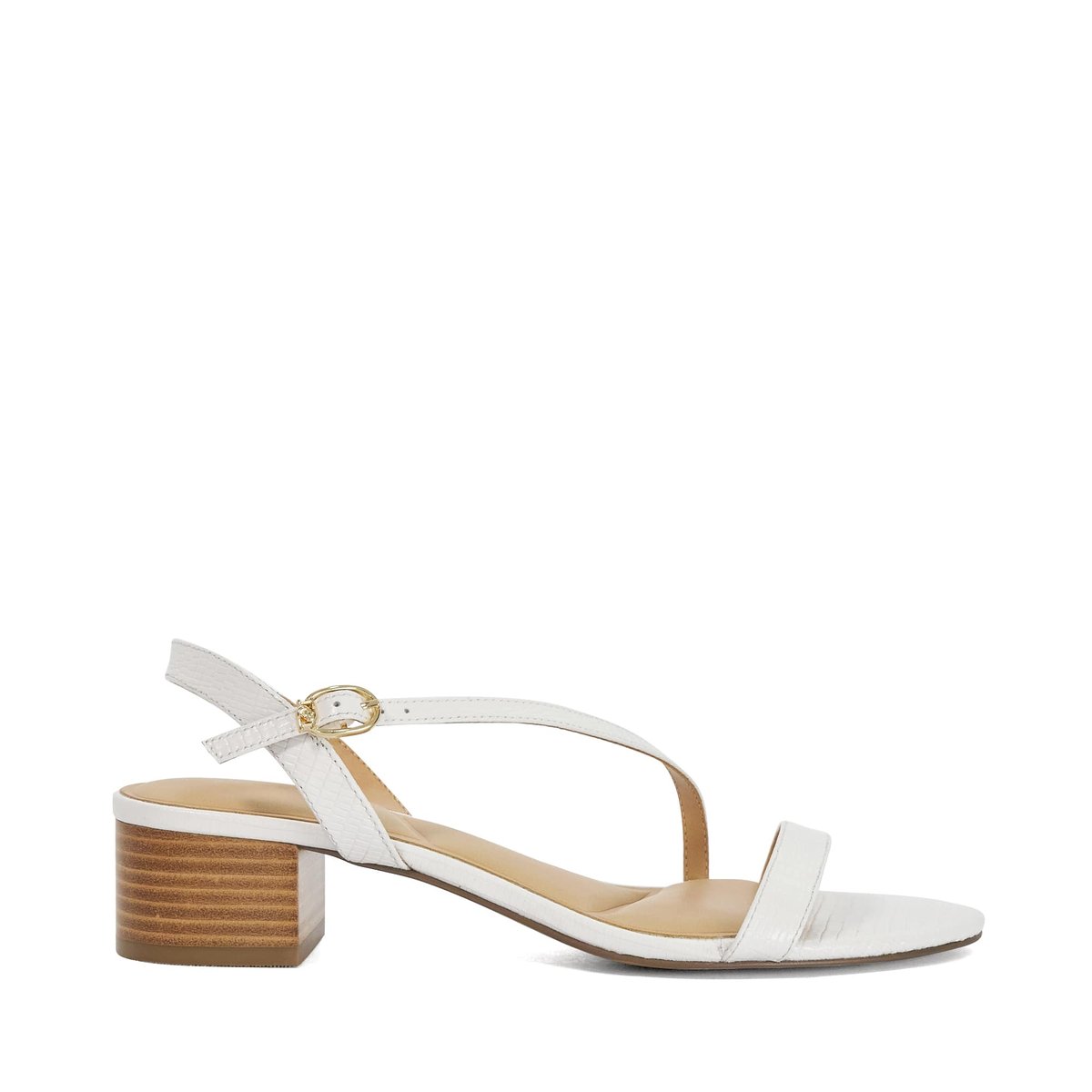 Sandales à talons carrés en cuir - JOLENE white-rept print leather, DUNE LONDON