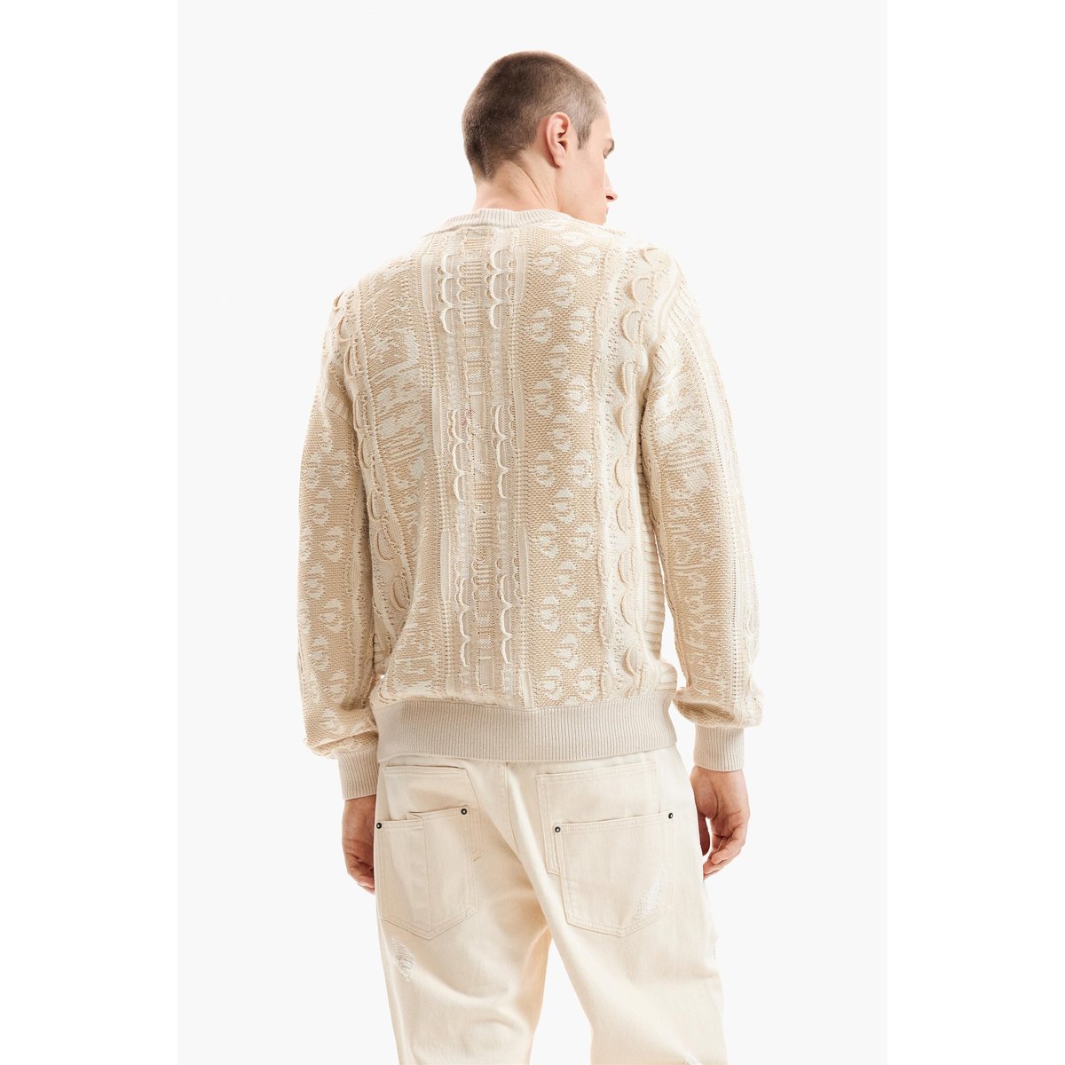 Pull en maille vintage blanc, DESIGUAL