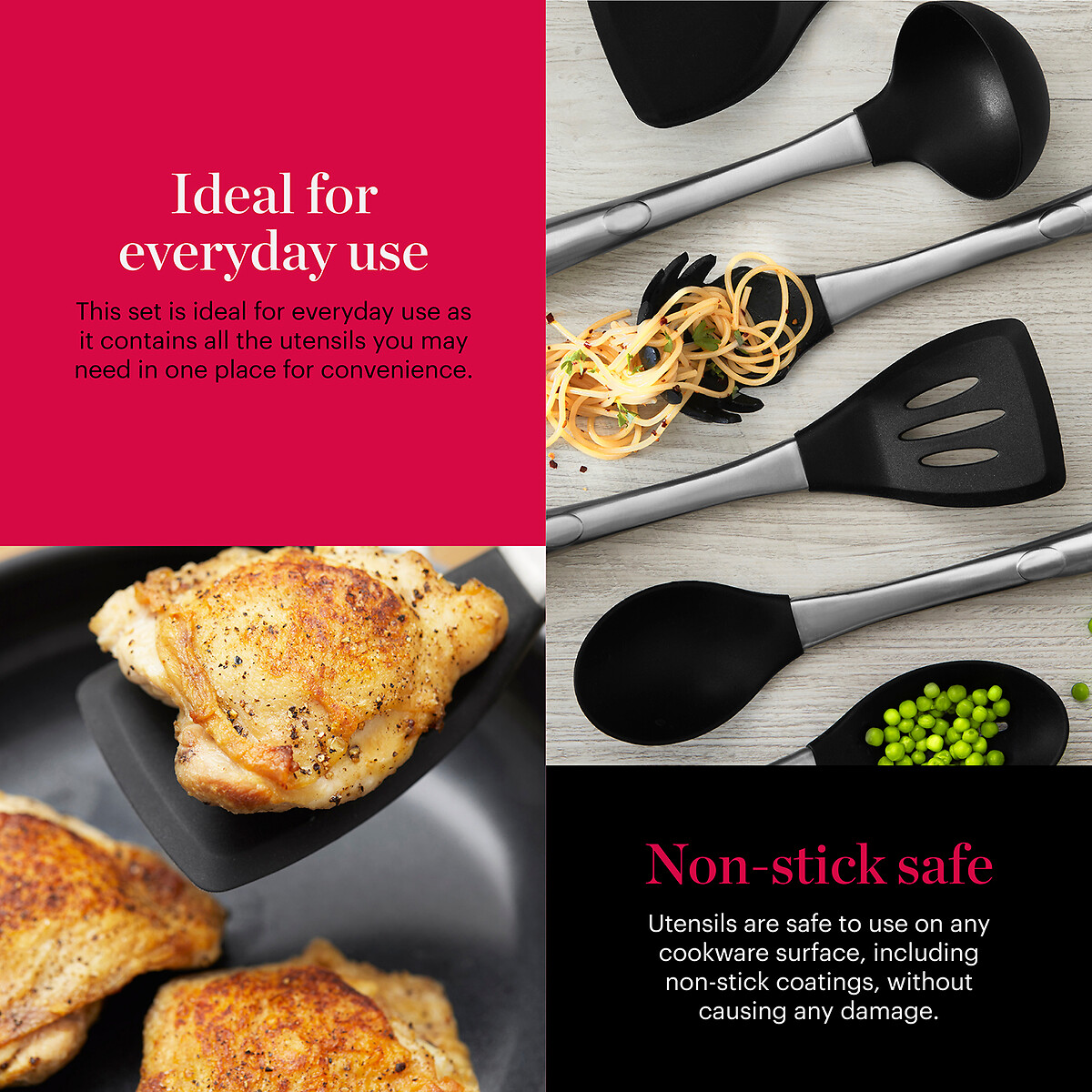 6-Piece Utensil Set black, GOOD FOOD BY TOWER