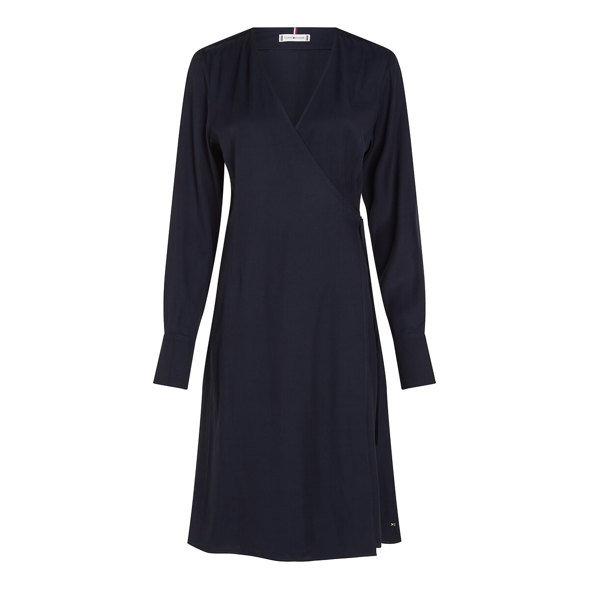 Mid-Length Wrapover Dress with Long Sleeves navy, TOMMY HILFIGER