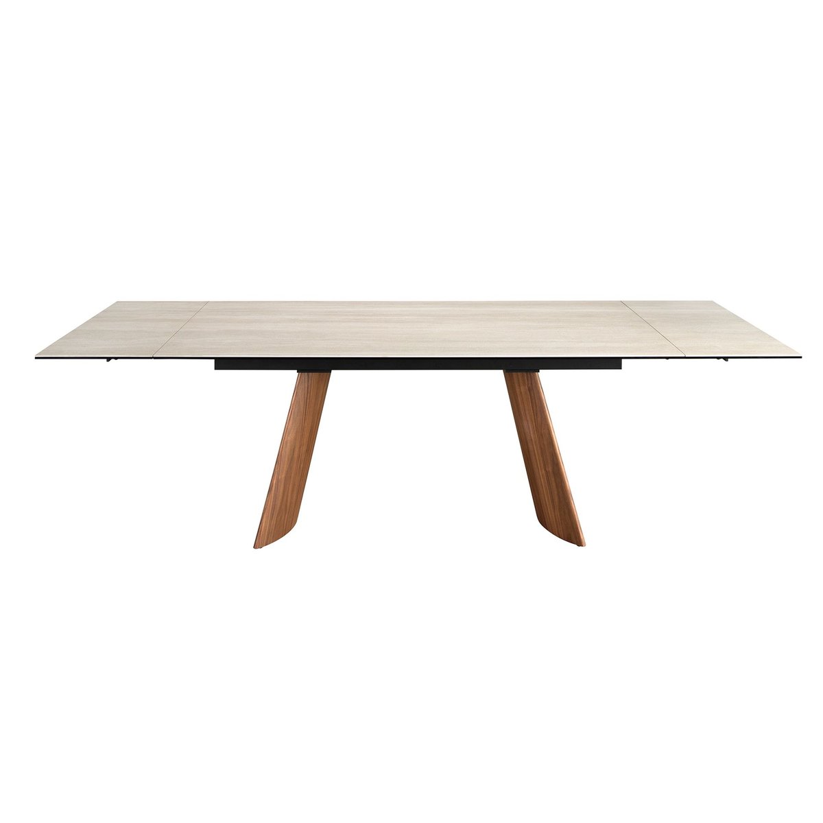 Table de salle à manger rectangulaire à rallonge en marbre porcelaine et acier effet noyer sable | noyer, ANGEL CERDA