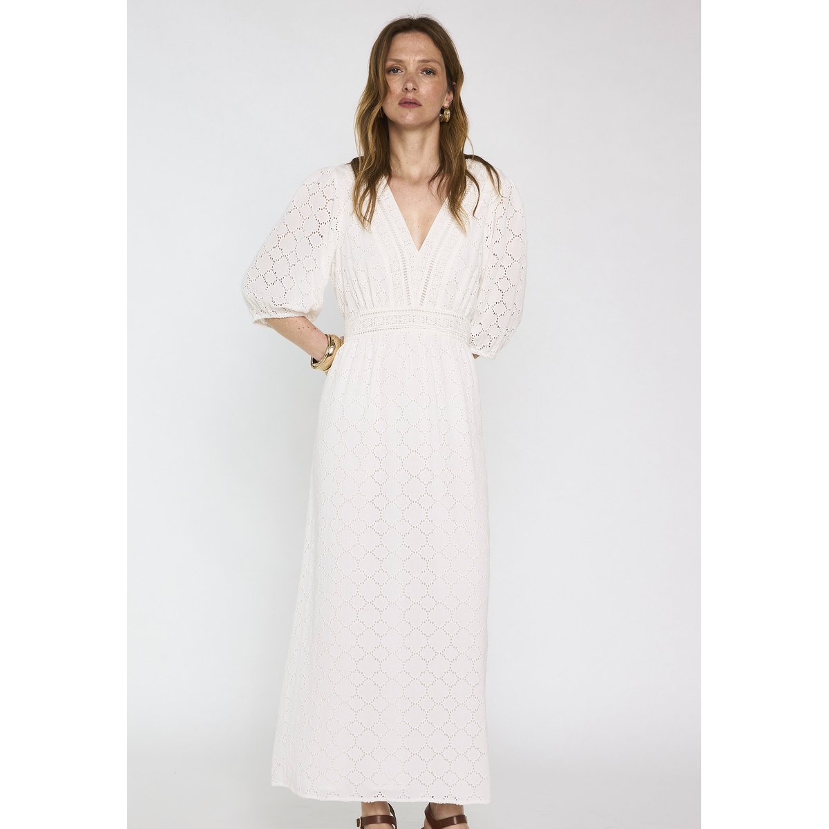 Robe longue brodée BIJOU blanc, Maison 123