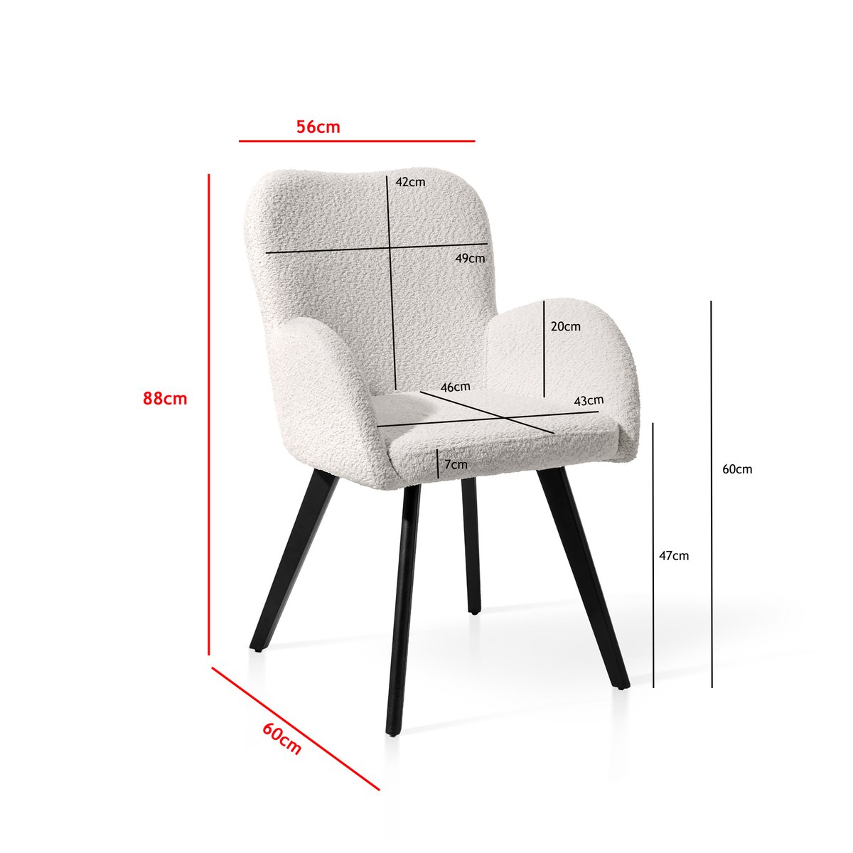 Lot de 2 chaises tissu bouclette et métal, LIVia blanc, HISPANOHOGAR