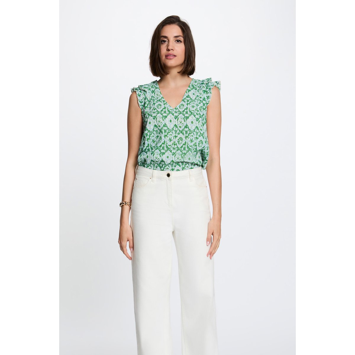 Top col v manches courtes multicolore, MORGAN