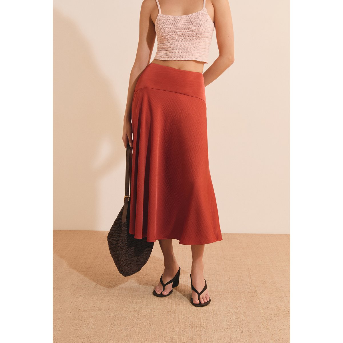 Jupe midi satinée RITA terracotta, ETAM