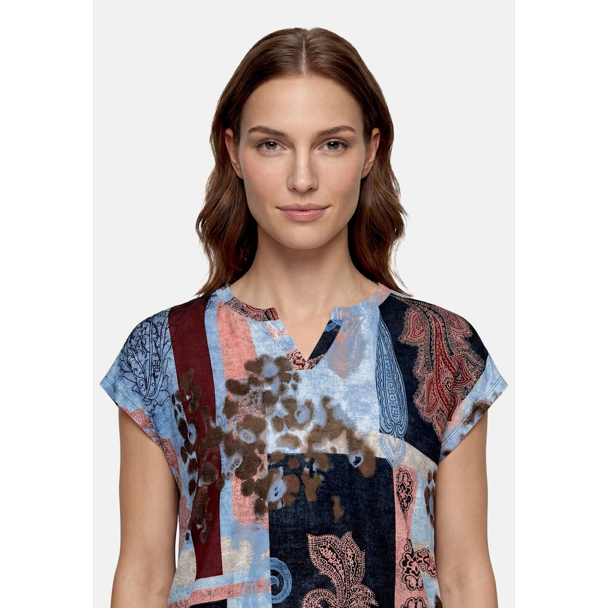 T-shirt façon blouse à cordon coulissant sous tunnel bleu/rouge, BETTY BARCLAY