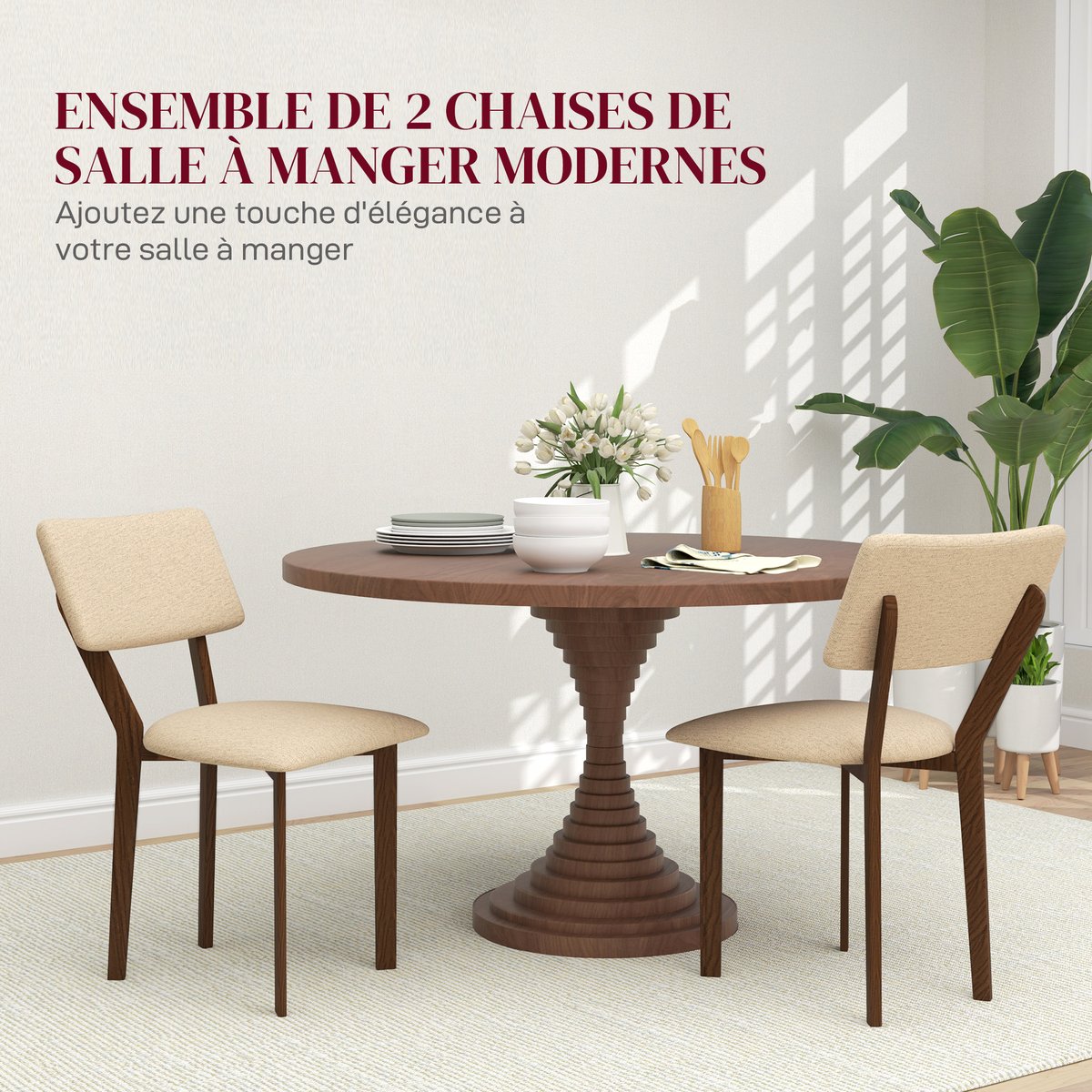 Chaise de salle à manger Polyester Beige beige, marron foncé, HOMCOM