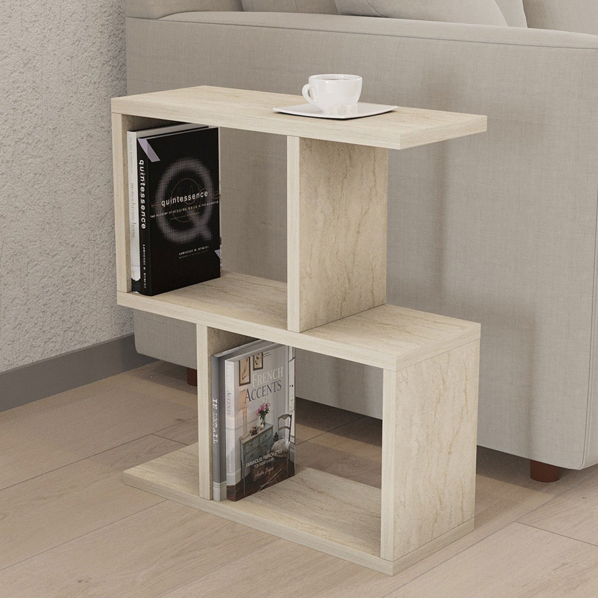 Table d'appoint effet travertin- ZED beige, DRAWER