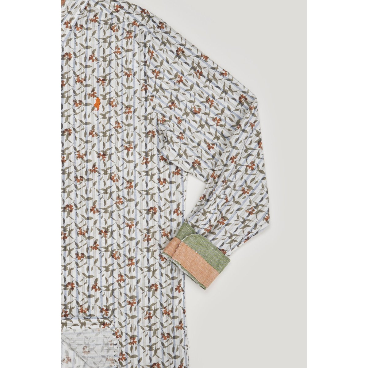 Chemise imprimée fleurs en coton flammé orange, MCS