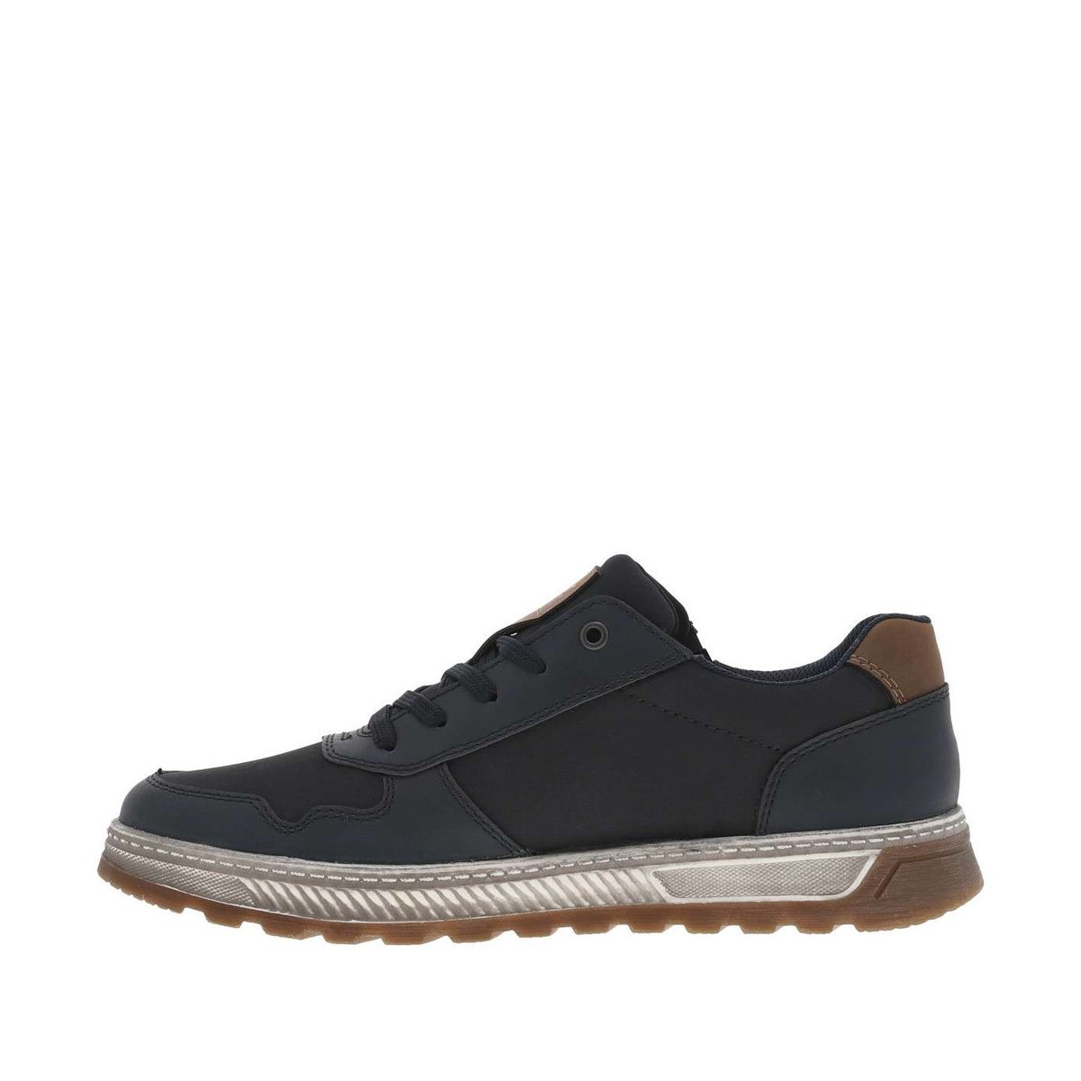 Sneakers marine à talon plat et à lacets plats marine et zip latéral marine, RIEKER