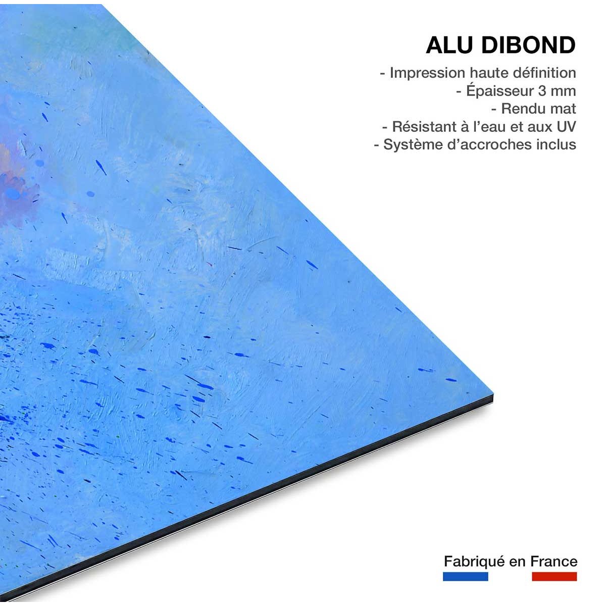 Tableau art abstrait vague de bleu tableau alu dibond, HEXOA