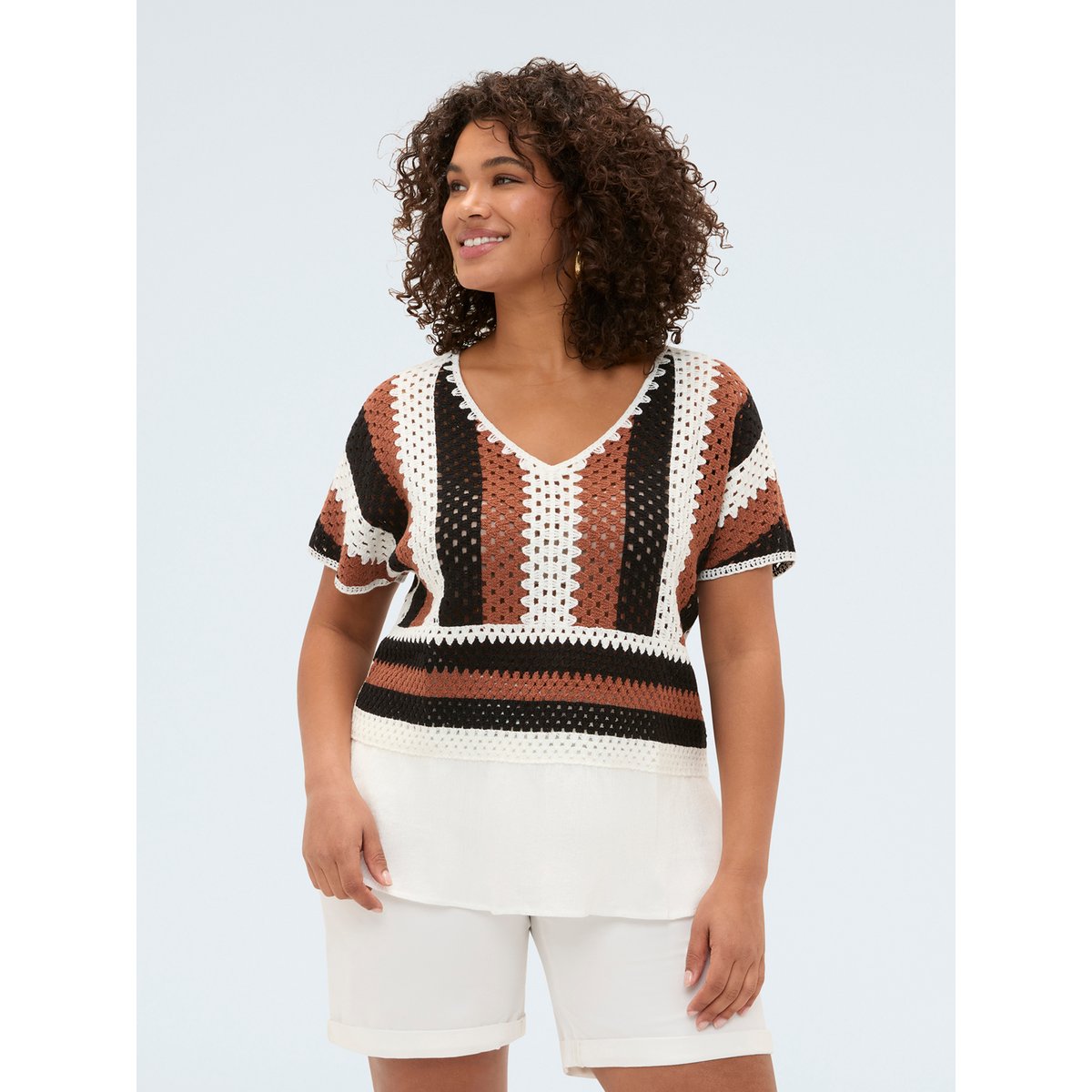Pull ajouré à rayures blanc, FIORELLA RUBINO