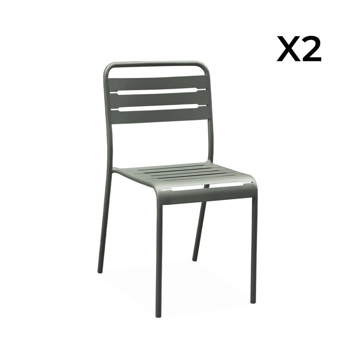 Table de jardin bistrot carré acier + 2 assises OREA + AMÉLIA kaki, SWEEEK