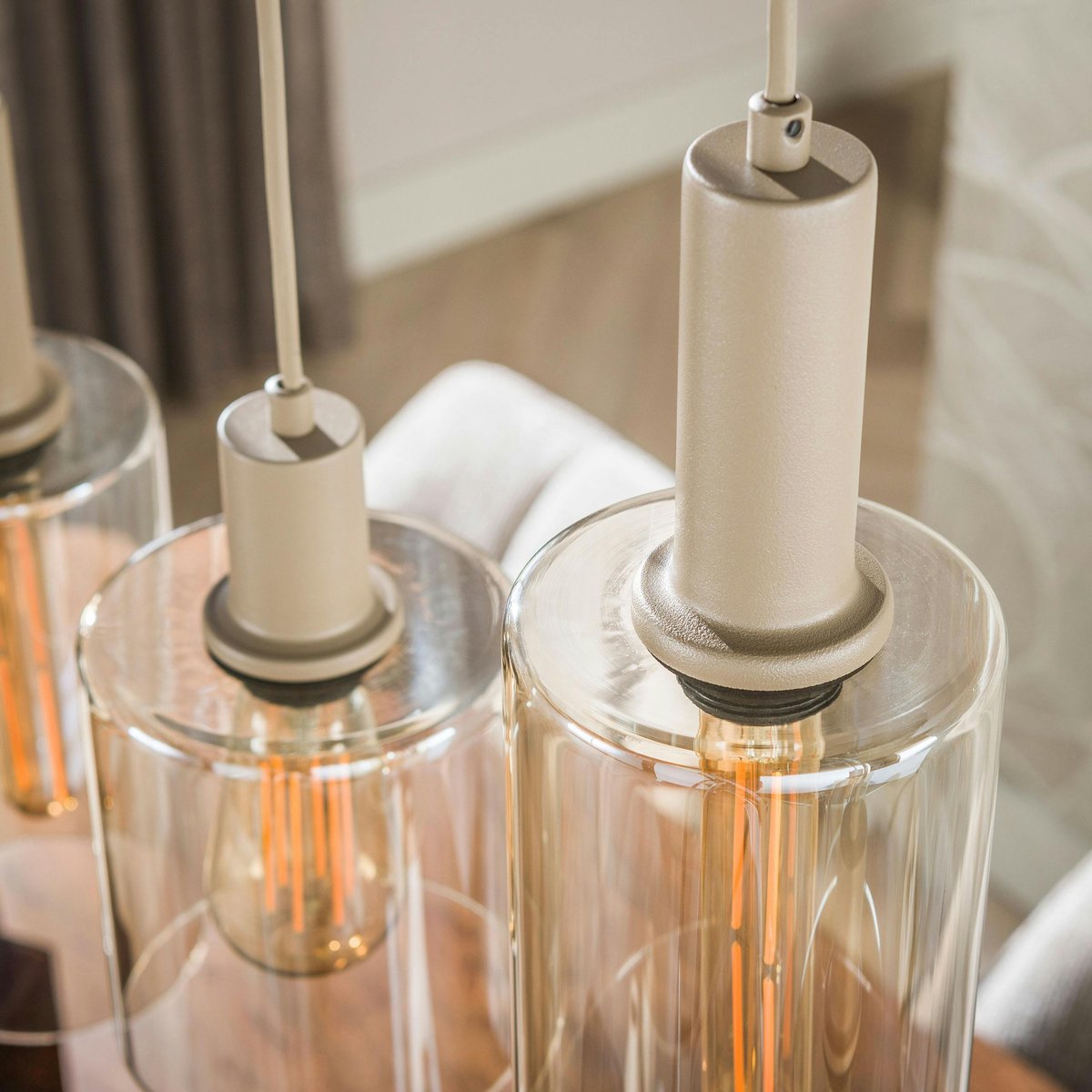 Suspension de table 6 lampes verre ambré métal beige RALF beige, PIER IMPORT