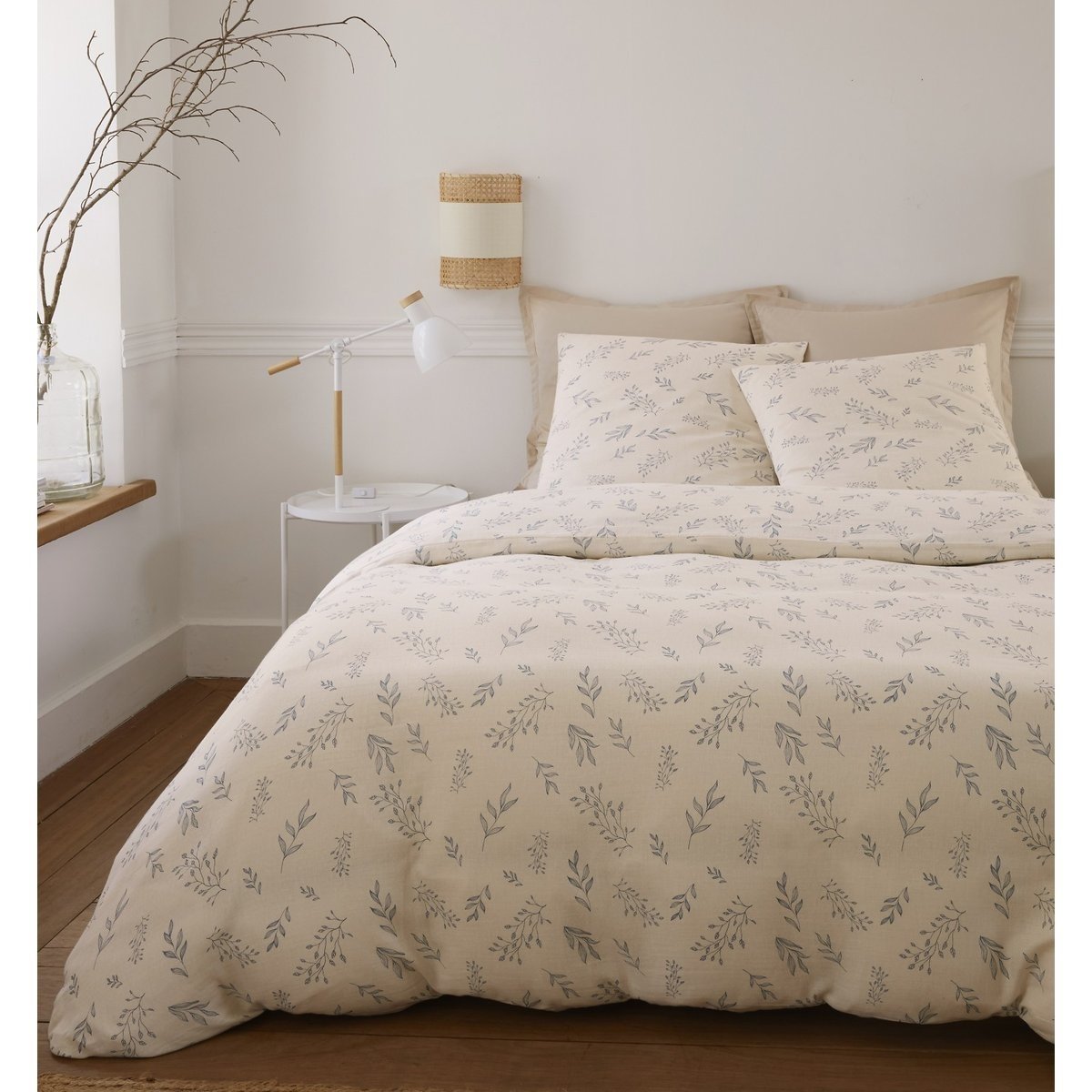 Housse de couette + taies gaze de coton Liveo beige, EDEN