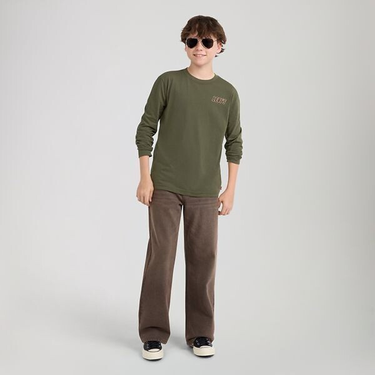 T-shirt manches longues, logo brodé poitrine, motif imprimé au dos kaki, LEVI'S KIDS