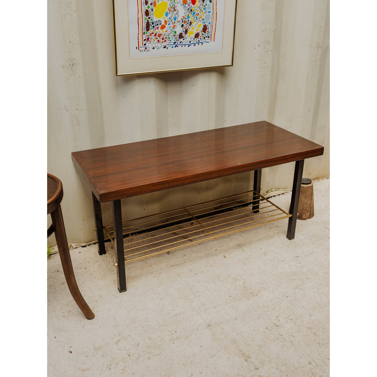 Table basse en bois et métal Donna N°1063 - Bon état bois foncé, DEBONGOUT