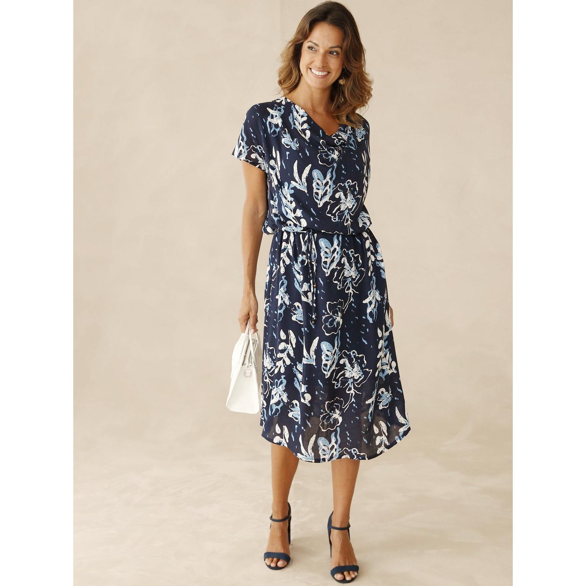 Robe col bénitier en maille imprimé bleu, DAXON