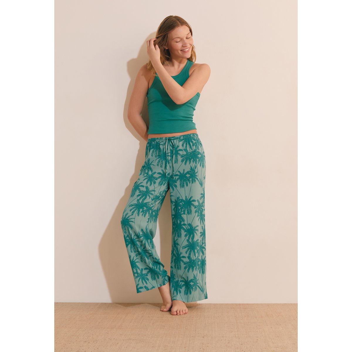 Pantalon de pyjama 7/8 à motifs SOLARIS vert, ETAM
