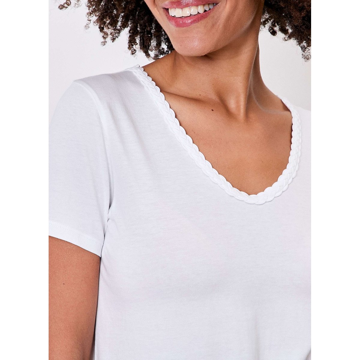 T-shirt coton bio uni col tressé EMON blanc, LA FIANCÉE