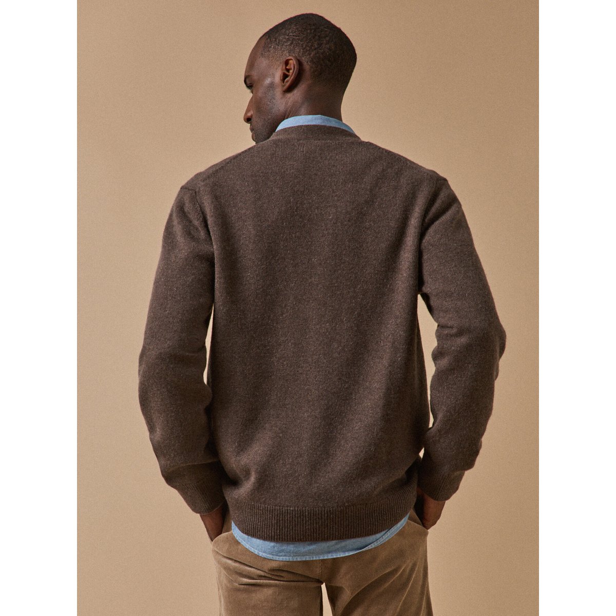 Gilet col V laine et cachemire noisette chine, CYRILLUS