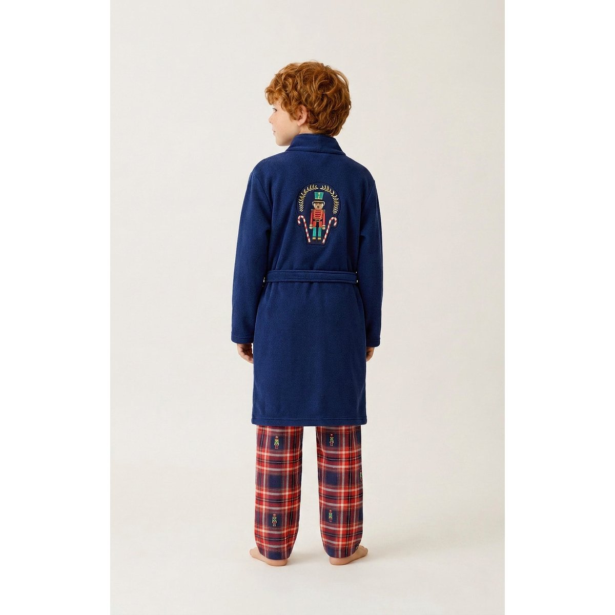 Robe de chambre enfant en micropolaire couleur unie Casse-noisette marine, ARTHUR