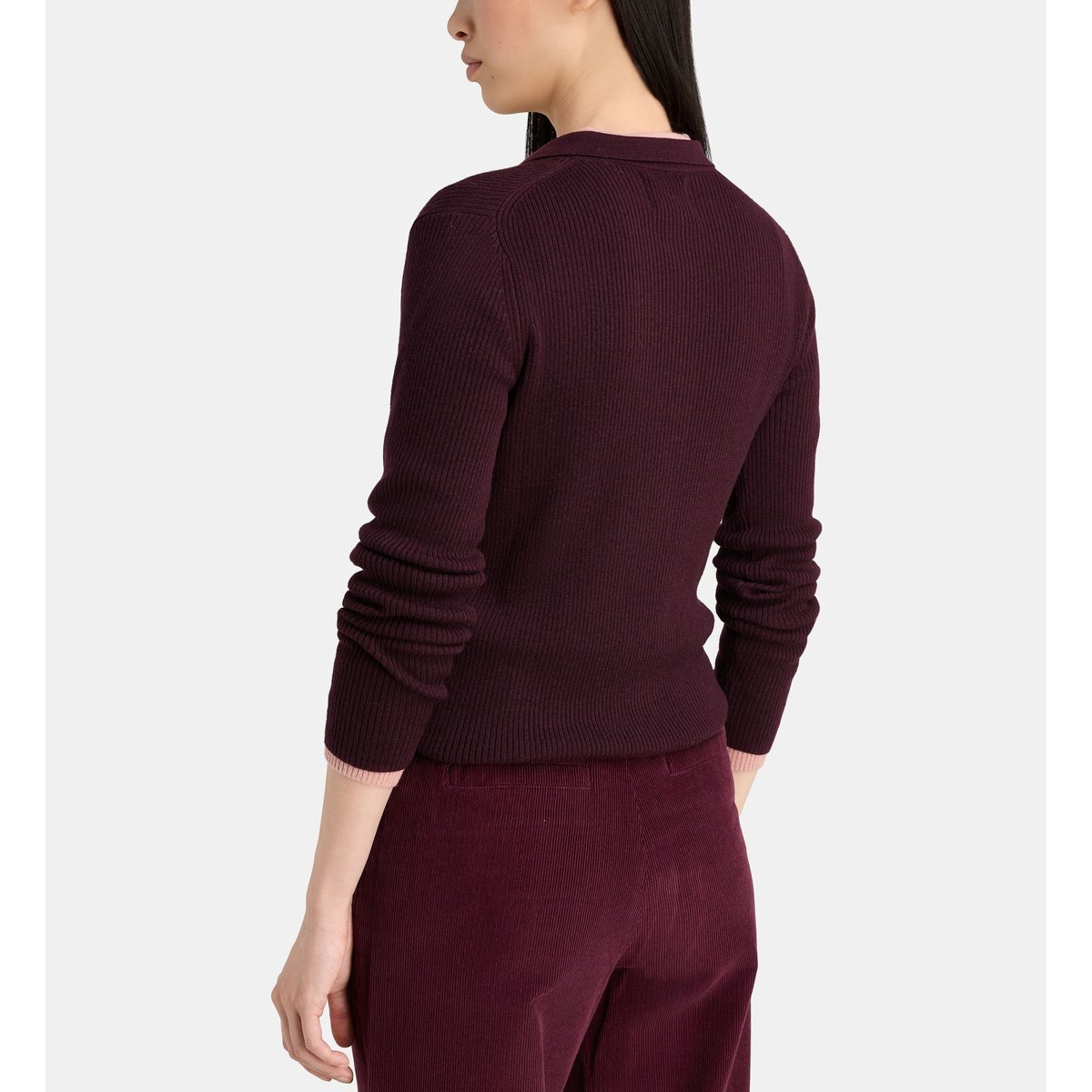 Pull polo droit okola maille côtelée bordeaux, JODHPUR