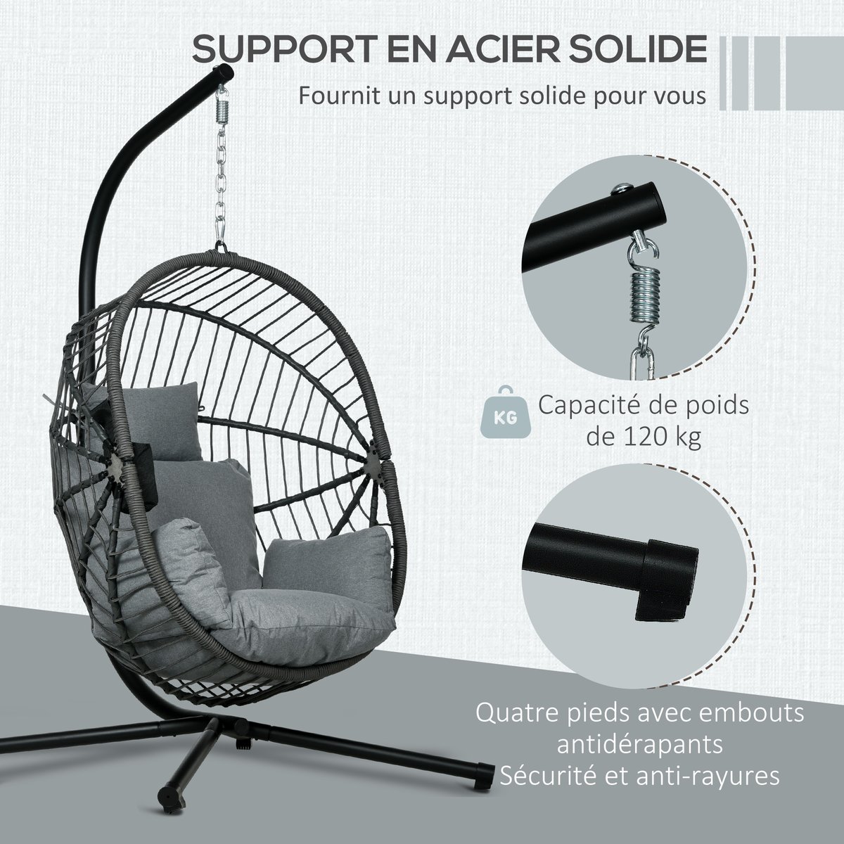 Fauteuil à bascule Acier Gris gris, OUTSUNNY