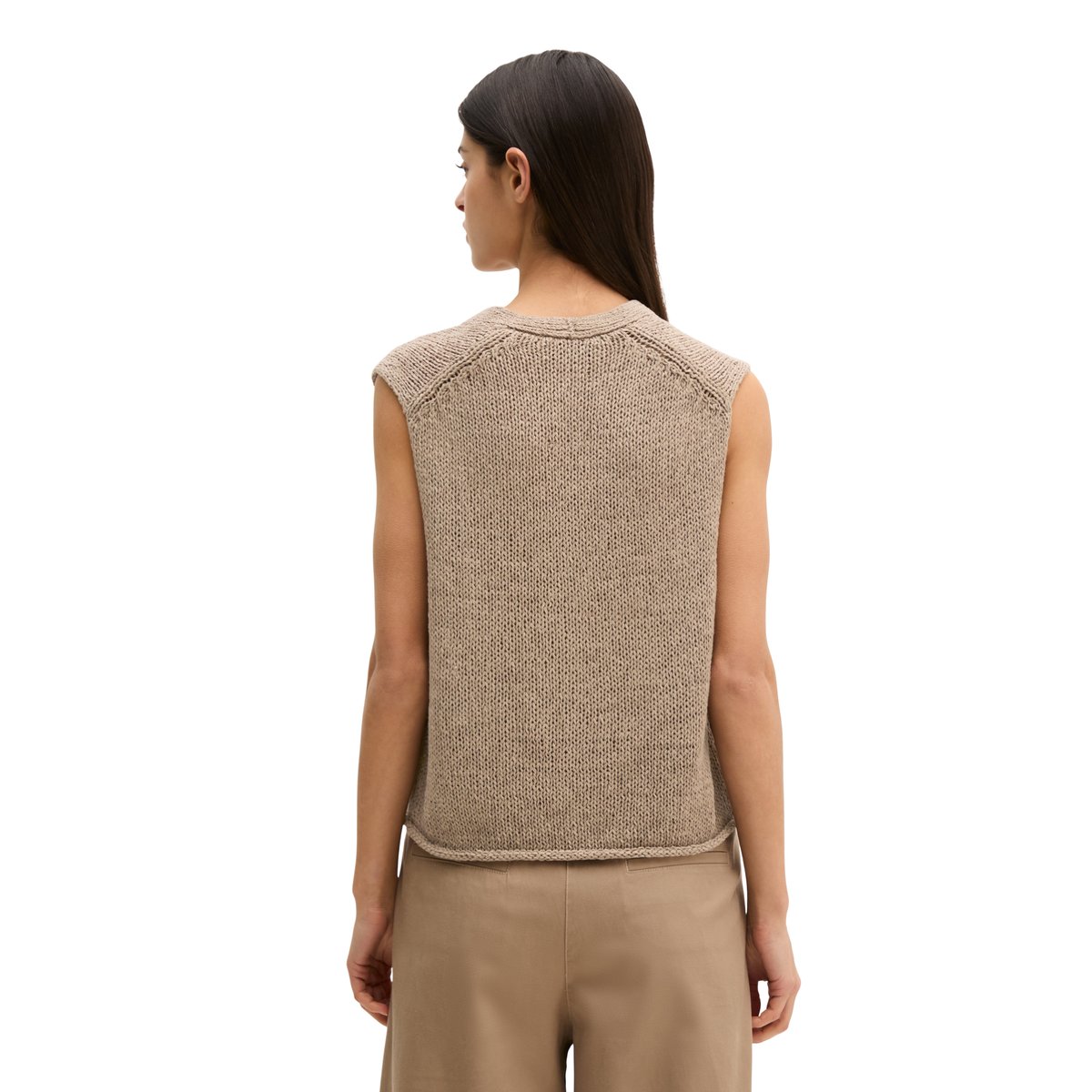 Cardigan sans manches slim en fil à bandelettes marron, MARC O'POLO