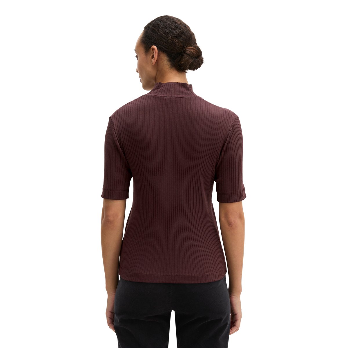 T-shirt en jersey côtelé slim en jersey stretch coton modal bio rouge, MARC O'POLO