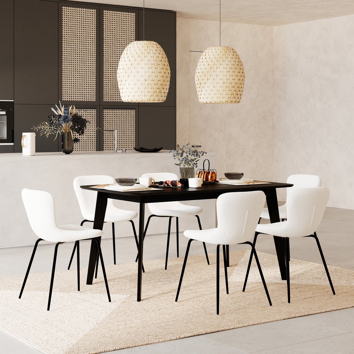 Lot de 2 chaises et pieds en métal - KOKO blanc, pieds noirs, MAISON PAVANE
